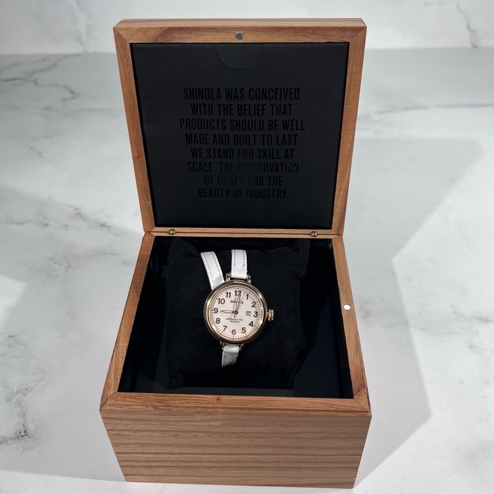 Shinola The Birdy Double Wrap White Leather Strap Watch